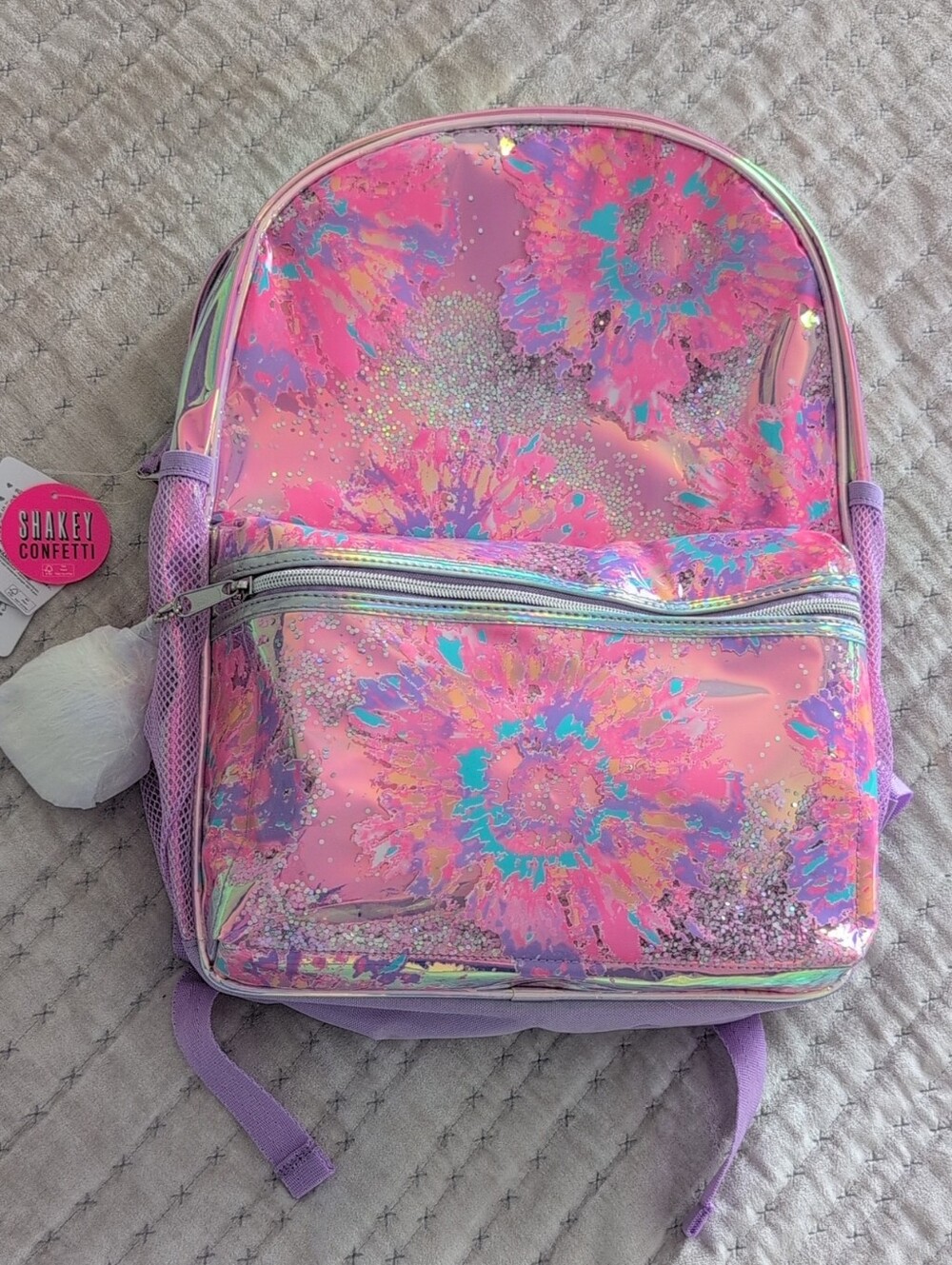 The Children's Place Pink Shimmery Tie-Dye Kids Backpack With Confetti - Picture 2 of 7